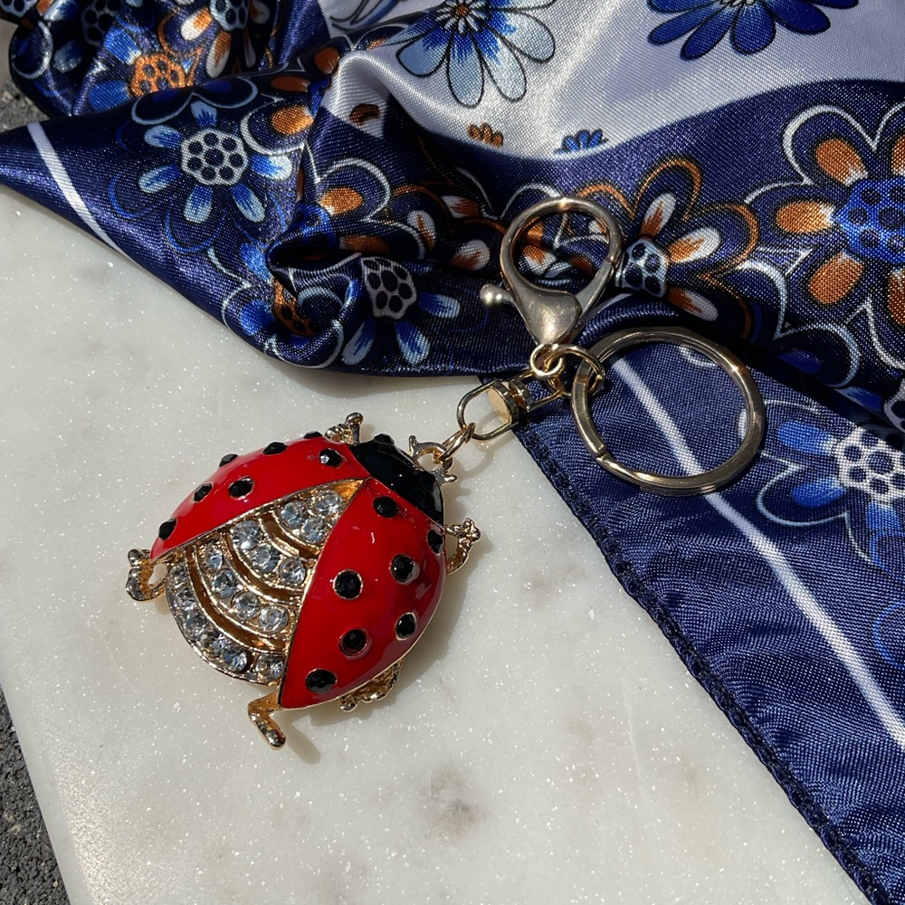 Red Lady Bug Sparkly Rhinestone Purse Charm Key Chain - Picture 7 of 7